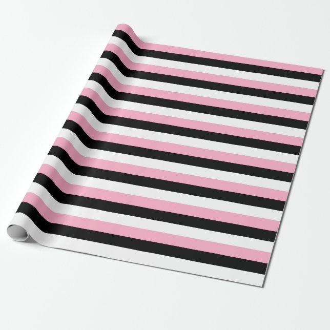 Rosa Schwarz-weiße Streifen Geschenkpapier (Ungerollt)