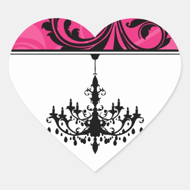 Rosa Schwarz-weißer Kronleuchter-Scroll-Hochzeitsa Herz-Aufkleber (Vorderseite)
