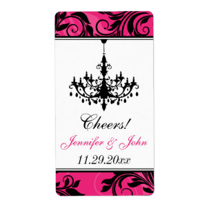 Rosa Schwarz-weißer Kronleuchter, Scrollweinetiket