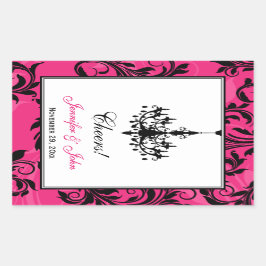 Rosa Schwarz-weißer Kronleuchter Weinflasche Rechteckiger Aufkleber