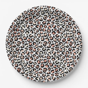 Rosa Schwarz-weißer Leopard Print Napkins Pappteller