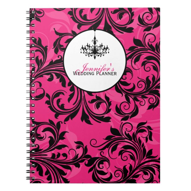 Rosa Schwarz-weißes Kronleuchter-Scroll-Notebook Notizblock (Vorderseite)