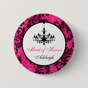 Rosa Schwarz-weißes Leuchter-Trauzeugin-Button Button