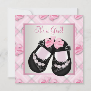Rosa schwarze Babyschuhe Rosa schwarze Babymädchen Einladung