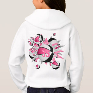 Rosa schwarze Basketbälle: Girls Sport Hoodie