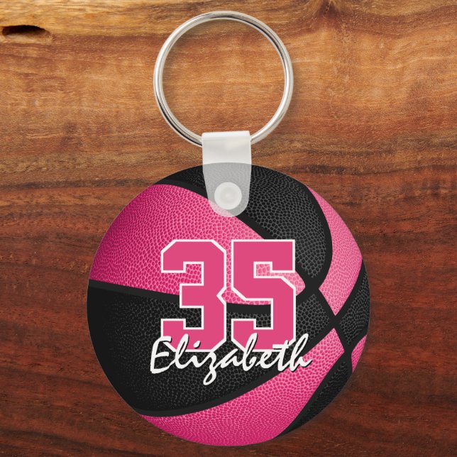 Rosa schwarze Basketballmannschaft - Jersey Schlüsselanhänger (Vorderseite)