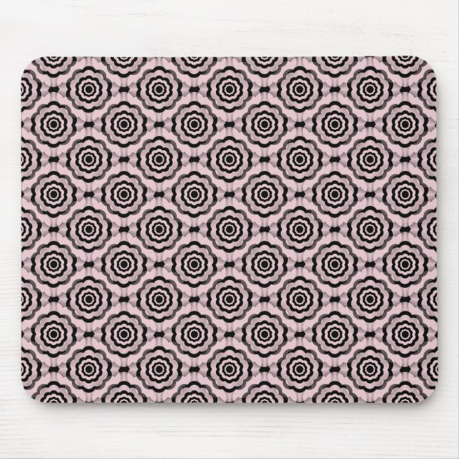 Rosa Schwarze Blume Nahtloses Muster Mousepad (Vorne)