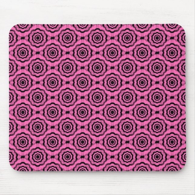 Rosa Schwarze Blume Nahtloses Muster Mousepad (Vorne)