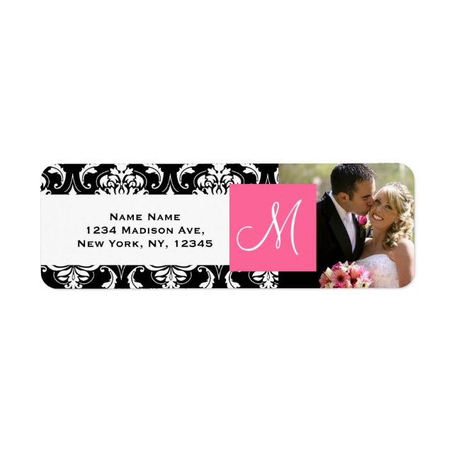 Rosa Schwarze Damaske Monogramm Foto Hochzeit (Vorne)