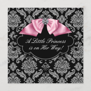 Rosa schwarze Damaske Princess Baby Girl Dusche Einladung