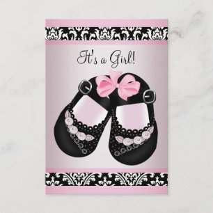 Rosa-schwarze Damast-Schuhe Baby Girl Shower RSVP Einladung