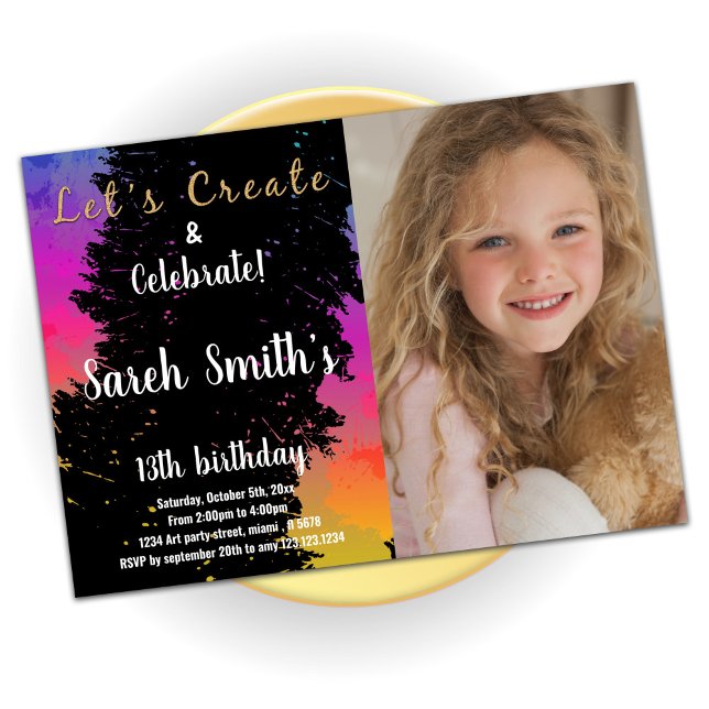 Rosa schwarze Farbtöne zum Geburtstag mit Foto Einladung (Von Creator hochgeladen)