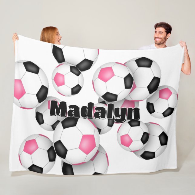 Rosa schwarze Fußball-Bälle Cluster Mädchen Sportr Fleecedecke (Beispiel)