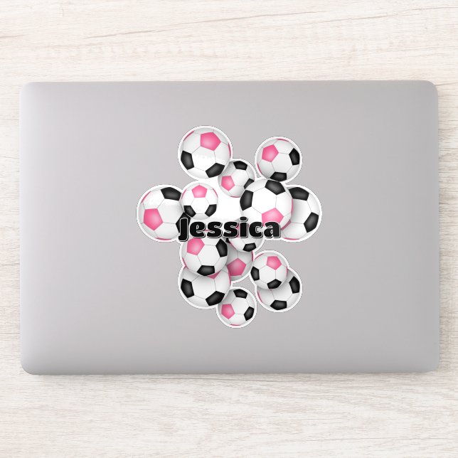 Rosa schwarze Fußballbälle mit Mädchenbezeichnung Aufkleber (Computer)