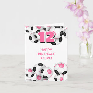Rosa schwarze Fußbälle Mädchen Geburtstag Karte