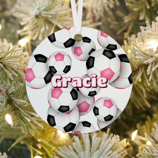 Rosa schwarze Fußbälle Sportkugeln Sake Ornament Aus Metall (InSitu)