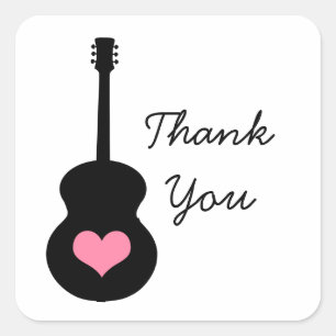 Rosa/schwarze Gitarre Herz Danke Stickers