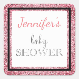 Rosa schwarze Glamour-Baby-Dusche Quadratischer Aufkleber