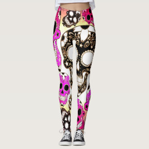 Rosa schwarze Grungezuckerschädel-Leggings Leggings