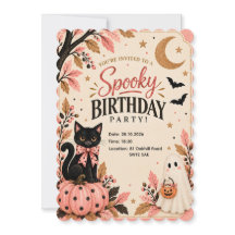 Rosa schwarze Katze gruselige Halloween-Einladung