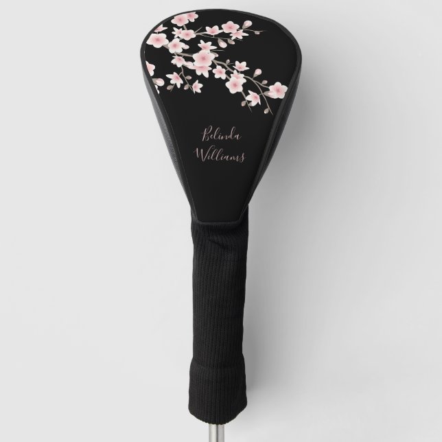 Rosa Schwarze Kirschblüte Monogramm Golf Headcover (Vorderseite)