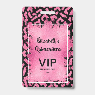 Rosa-schwarze Leopard-Quinceañera-Einladung VIP-Pa Ausweis