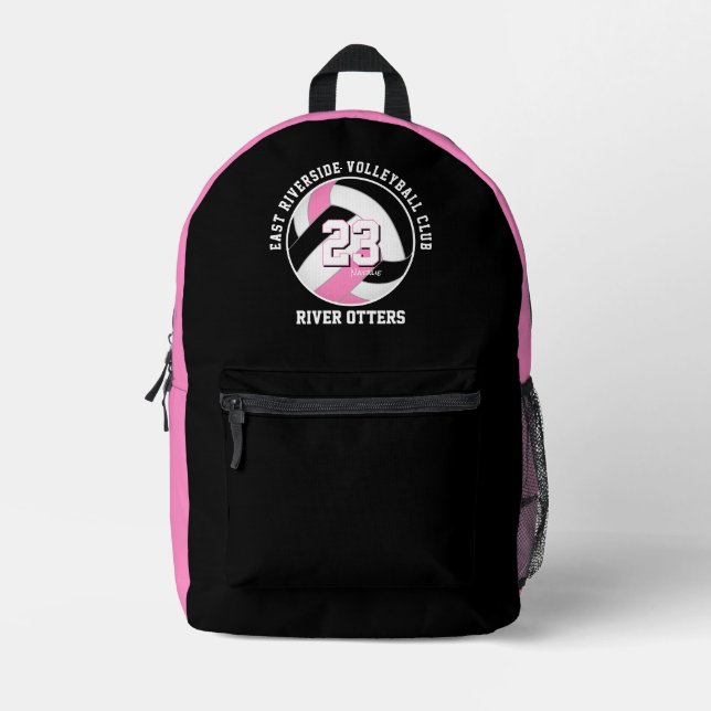Rosa schwarze Mädchen Teenager Volleyball Team Far Bedruckter Rucksack (Vorderseite)
