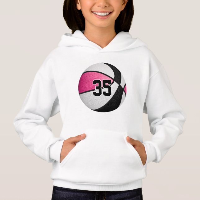 Rosa schwarze Mannschaftsfarben Jersey Nummer Bask Hoodie (Vorderseite)