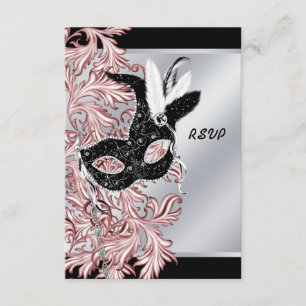 Rosa Schwarze Maske Rosa Schwarze Maskerade Party  RSVP Karte