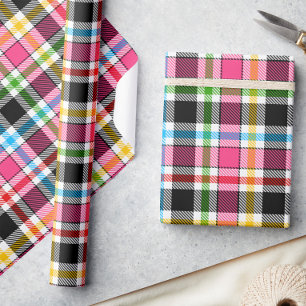 Rosa schwarze mehrfarbige Flanell Karo Tartan Geschenkpapier