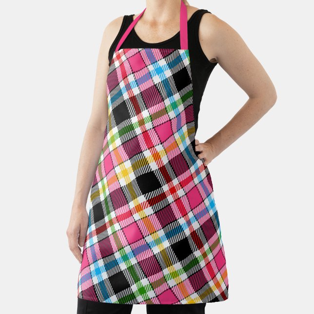 Rosa schwarze mehrfarbige Flanell Karo Tartan Schürze (Von Creator hochgeladen)