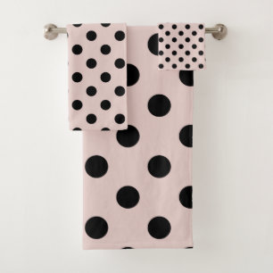 Rosa-schwarze Polka-Punkte-Punkt Badhandtuch Set