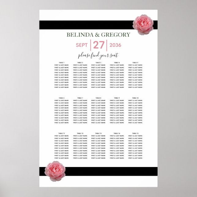 Rosa schwarze Ribbon Hochzeitskarte Poster (Vorne)