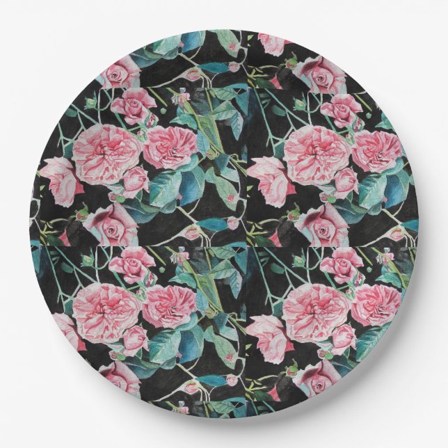 Rosa Schwarze Rose Blumenblätter Party Papierplatt Pappteller (Vorderseite)