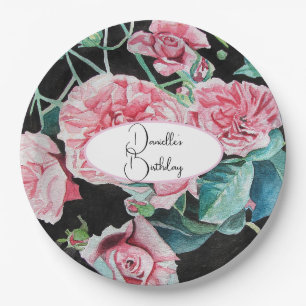 Rosa Schwarze Rose Blumenblätter Party Papierplatt Pappteller