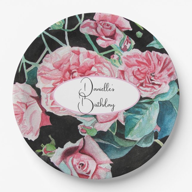 Rosa Schwarze Rose Blumenblätter Party Papierplatt Pappteller (Vorderseite)