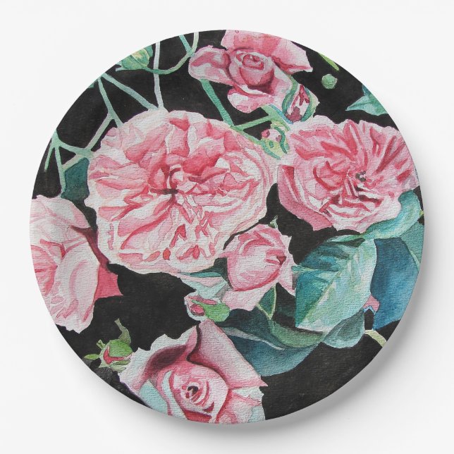 Rosa Schwarze Rose Blumenblätter Party Papierplatt Pappteller (Vorderseite)
