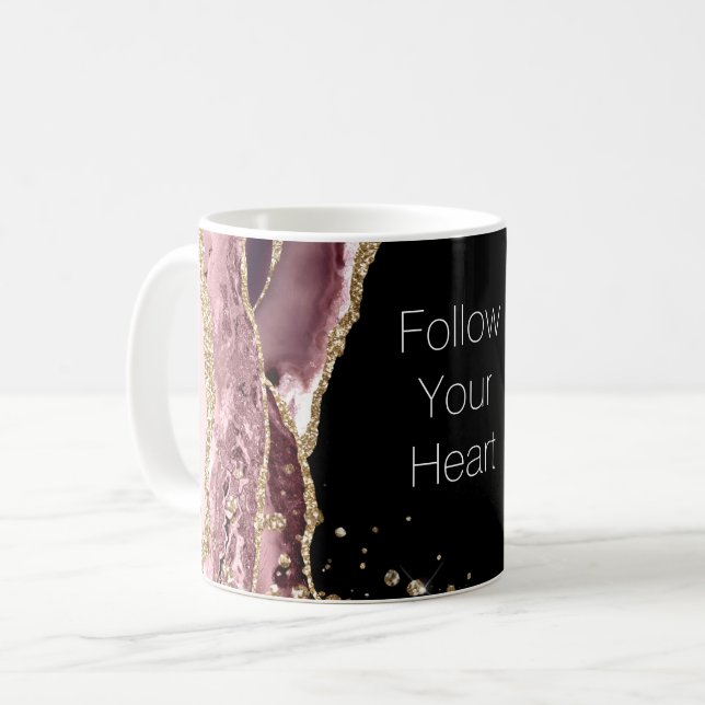 Rosa Schwarze Rose Gold Glitzer Kaffeetasse (Vorderseite Links)