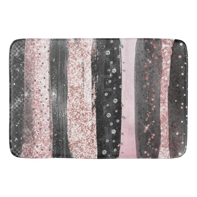 Rosa Schwarze Rose Gold Glitzer Modern Badematte (Vorderseite)