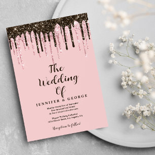 Rosa schwarze Rose Gold Glitzer Tropfen Hochzeit Einladung
