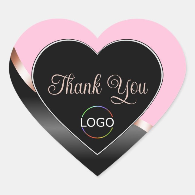 Rosa Schwarze Rose Gold mit Logo Niedlich Danke Herz-Aufkleber (Vorderseite)