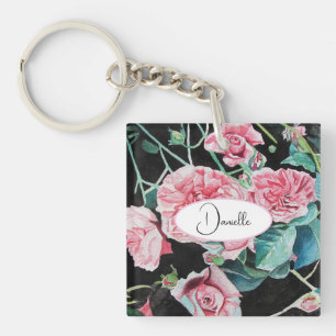 Rosa schwarze Rosen Blumen Party Teller aus Papier Schlüsselanhänger