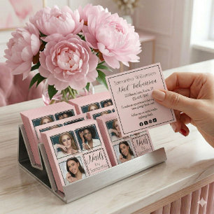 Rosa-Schwarze-Schrift-3-Foto-Nageltechnikerin Quadratische Visitenkarte