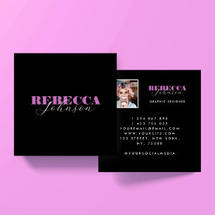 Rosa & Schwarze Schrift Foto Quadratisches Geschäf Quadratische Visitenkarte
