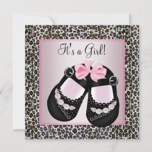 Rosa schwarze Schuhe Rosa Leopard Baby Girl Shower Einladung