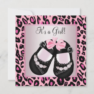Rosa schwarze Schuhe rosa Leopard Baby Girl Shower Einladung