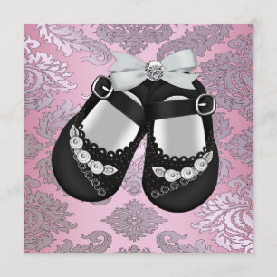 Rosa schwarze Schuhe Rosa schwarzer Damast Baby Mä Einladung