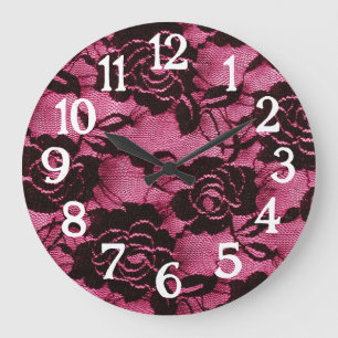 Rosa schwarze Spitze Goth Große Wanduhr