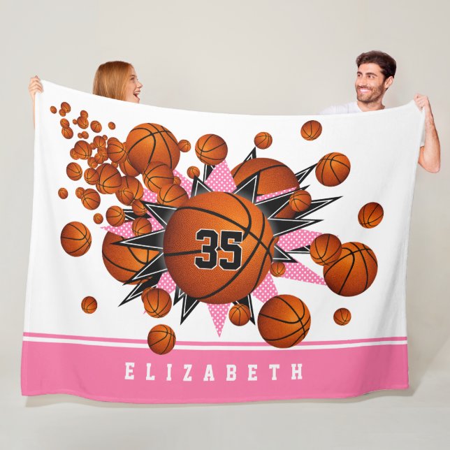Rosa, schwarze Sportsaal-Dekoration mit Basketball Fleecedecke (Beispiel)