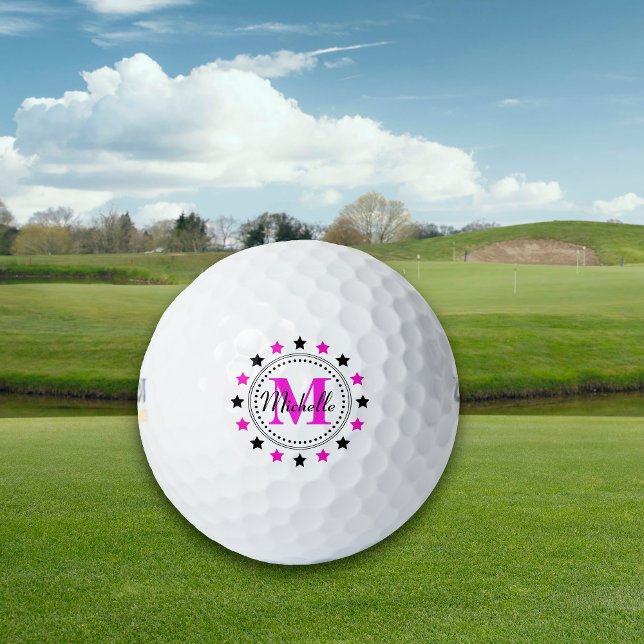 Rosa Schwarze Stangen Monogramm Golfball (Von Creator hochgeladen)